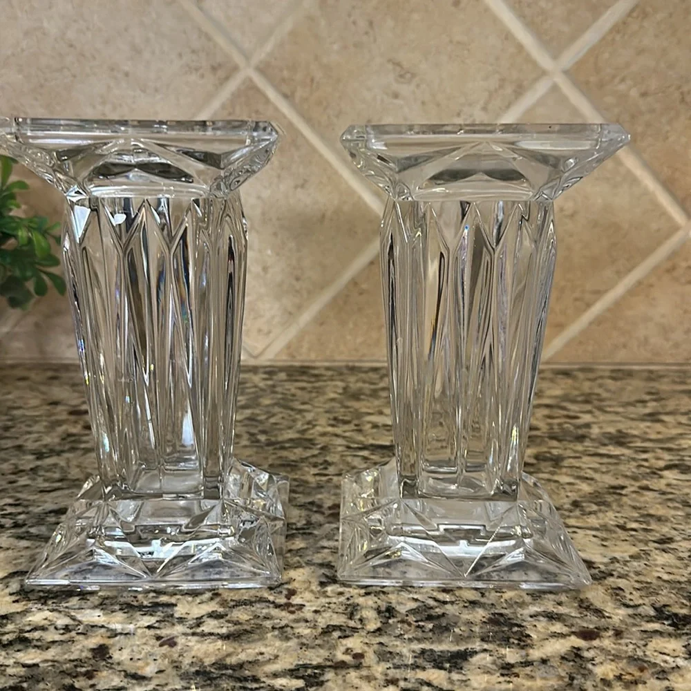 TWO Gorgeous Crystal Flower Vases Vase Set - Square Cut